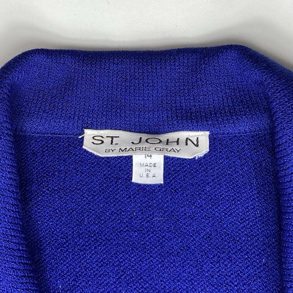 St. John Sz 14 Royal Blue Santana Knit Silver Paillette Rhinestone Blazer Jacket - Picture 9 of 9